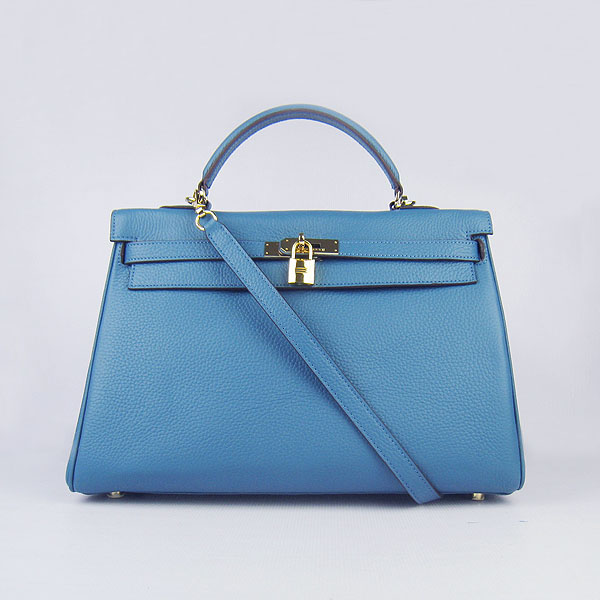 High Quality Hermes Kelly 35CM Togo Leather Bag Middle Blue 6308